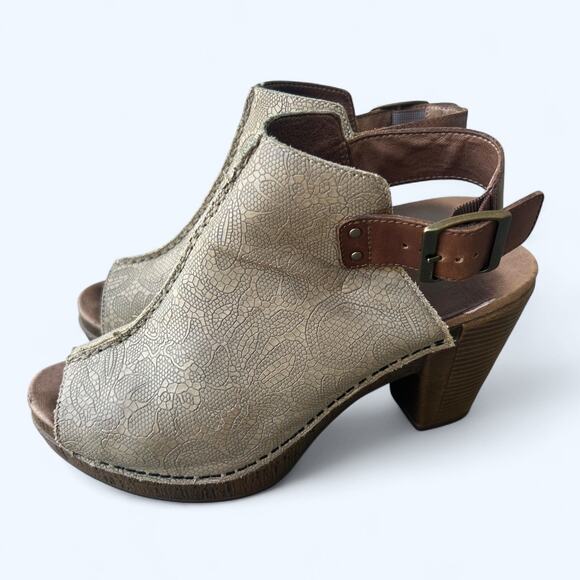 Dansko Reggie Peep Toe Heel Sling Back Tooled Leather Bootie Sandal Taupe sz 39 - Picture 2 of 12
